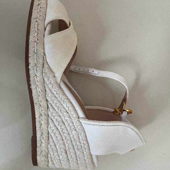 Stuart Weitzman Cream Espadrilles with Ankle Strap and Gold Accents - Picture 4 of 11